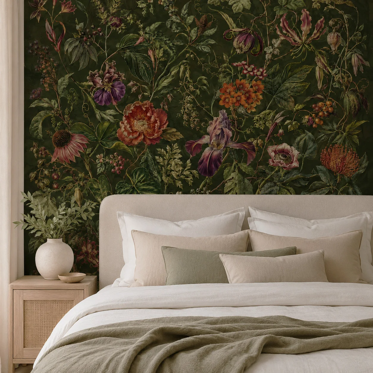 Dark Vintage Floral Wallpaper Mural Botanical Garden Flowers Wall Art Living Room Bedroom Decor Non Self Adhesive Requires Glue