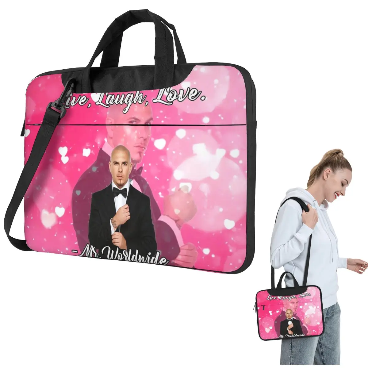 Mr. Worldwide Says To Live Laugh Love Pink Crossbody Laptop Bag Case Computer Bag Resistant Protective Macbook Pro