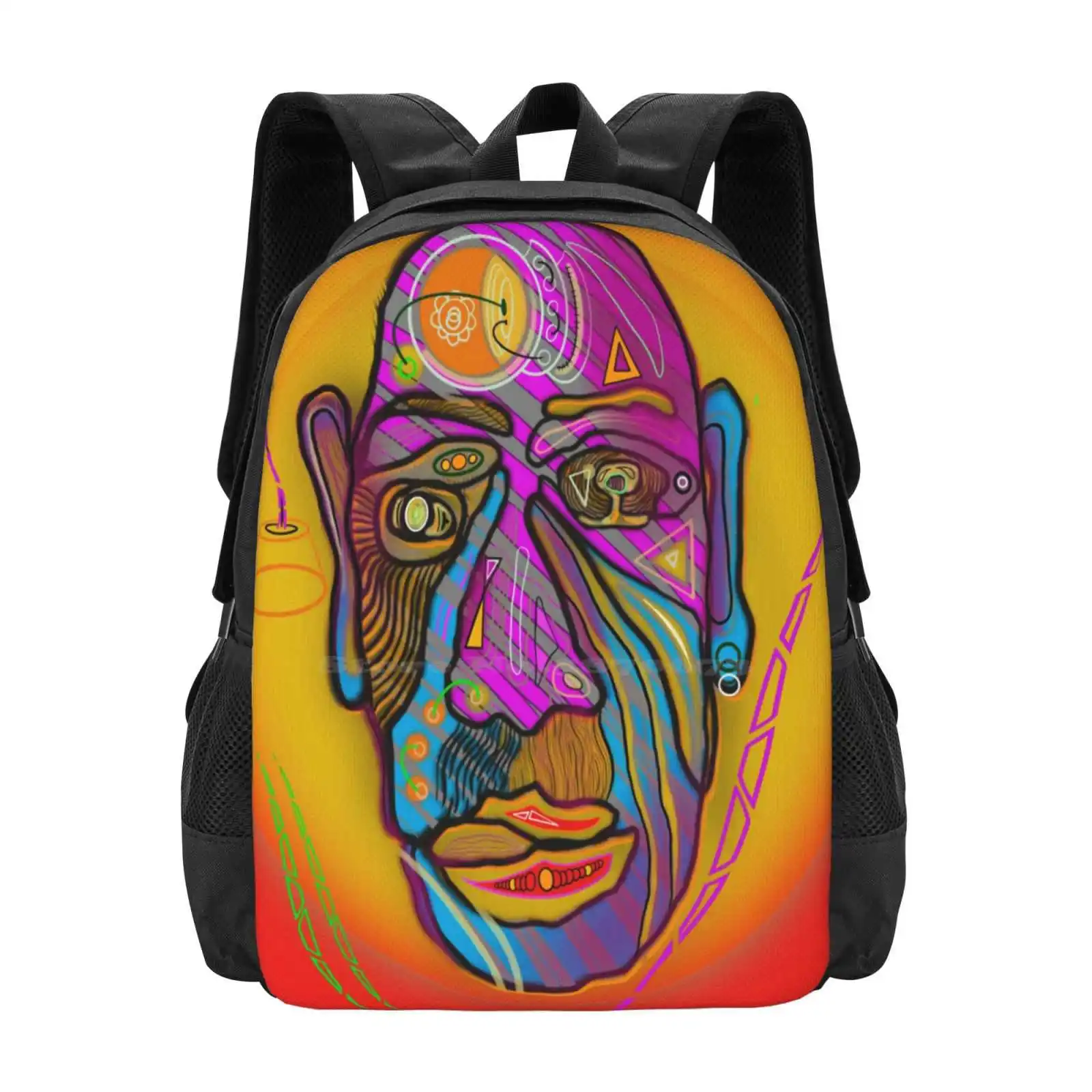 Abstract Face #5 Hot Sale Schoolbag Backpack Fashion Bags Face Abstract Colourful Procreate Strange Stare Head Lines Twisted