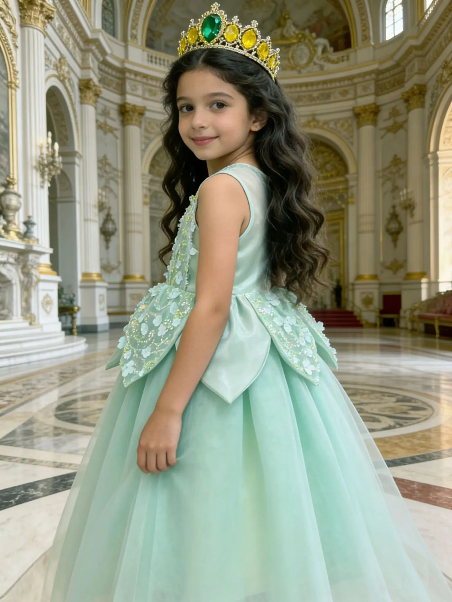 New Baby Girls Bow Green Cospaly Flower Dress( only dress) , Princess Kids Fashion Party Dresses 3 - 7 T 3