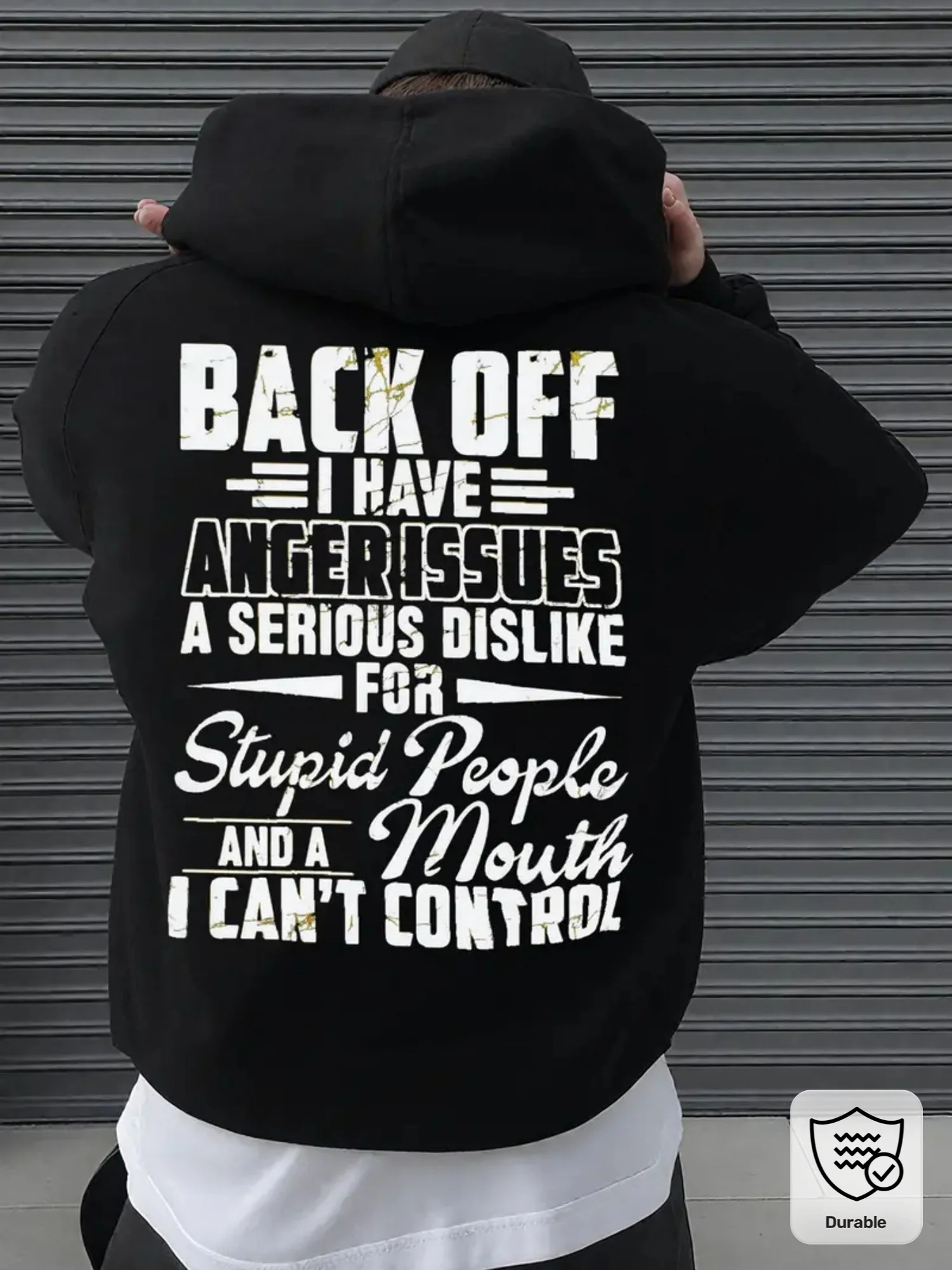 Step Back: Anger Issues and the Mouth of Chaos Hoodie, Printed Round Neck, Durable Fleece, Edgy Style, Y2K Humor, Suitable for All Seasons, Fqu