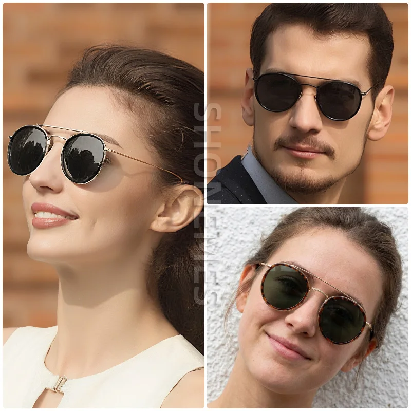 Shonemes نظارات شمسية مستديرة عتيقة بجسر مزدوج للقيادة بإطار معدني خارجي UV400 نظارات شمسية واقية للرجال والنساء