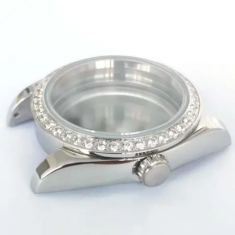 36mm NH35 케이스 사파이어 유리 투명 바닥 굴 NH36 무브먼트 용 영구 스테인레스 스틸 다이아몬드 시계 케이스