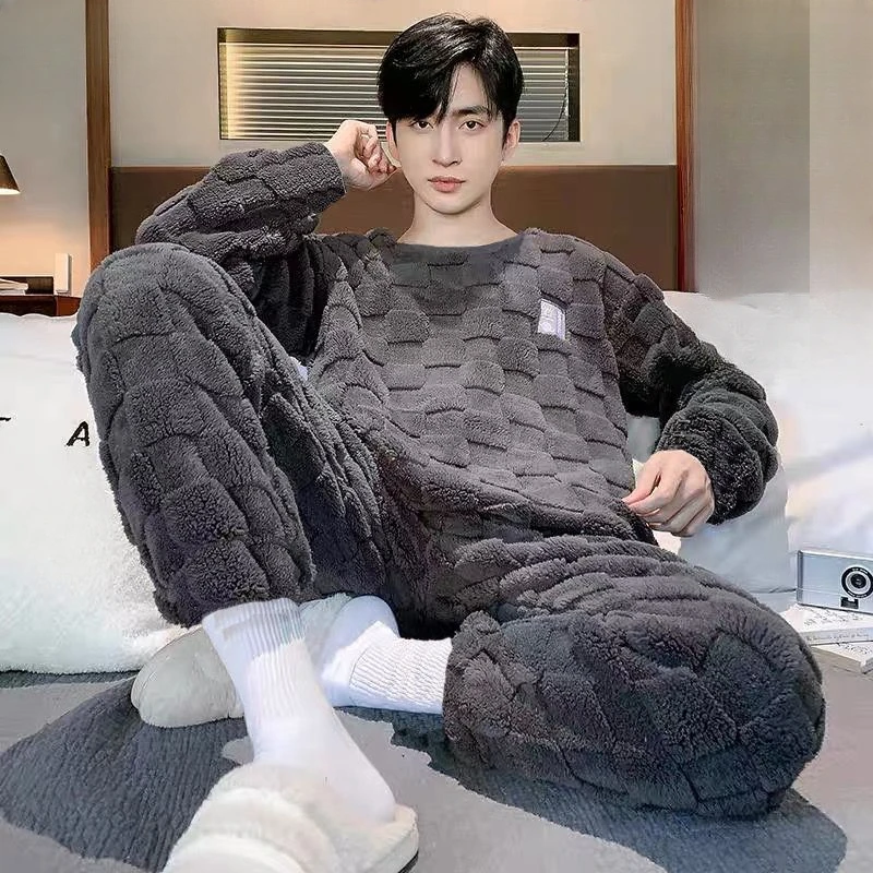 

Boy Student Korean Version Thickening Fleecing Long Sleeve Cartoon Man Coral Fleece Loungewear Autumn Winter Flannel Pajamas