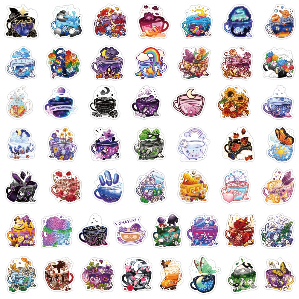 10/30/50PCS Tazza da tè colorata Carino Graffiti Adesivi impermeabili Zaino bagaglio Diario Album Laptop Fai da te Adesivi Kawaii personalizzati
