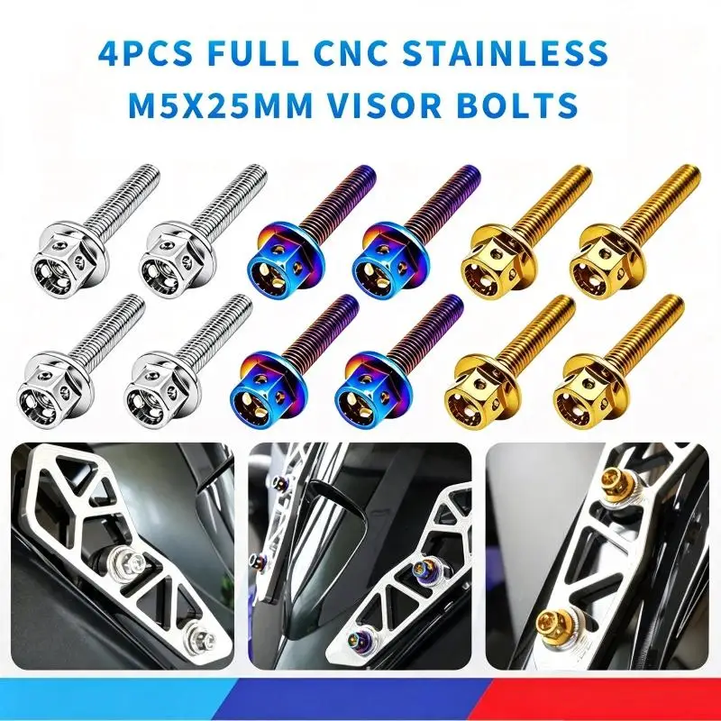 Visor Bolts 4PCS Full CNC Stainless Steel M5X25mm Reliable Replacement Fasteners for NMAX PCX AEROX ADV Motorcycle Accessories
