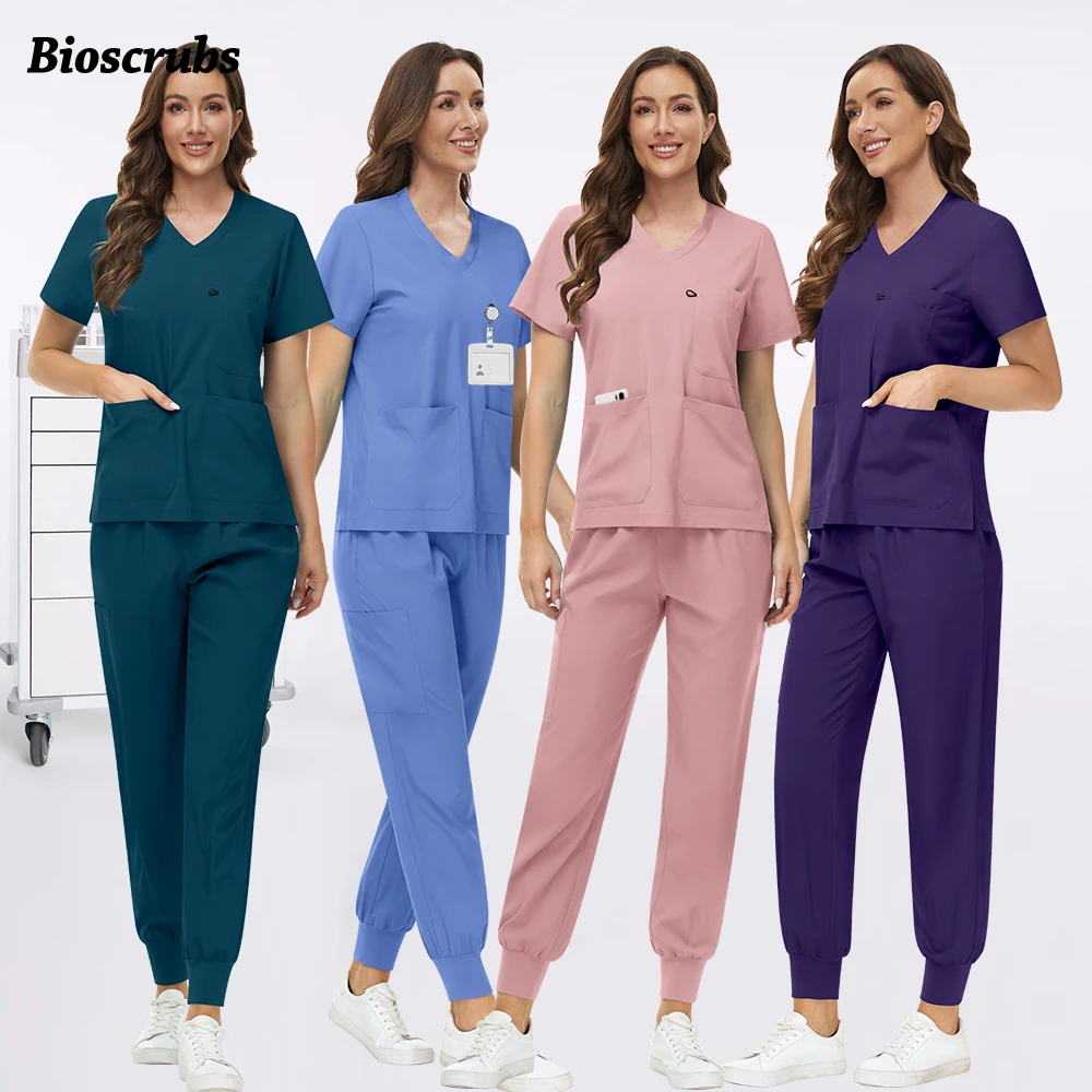 

Multicolor Beauty Uniform Pocket Top+Jogger Pants Medical Nurse Uniform Women Men Pet Shop Vet Workwear Doctor Surgery Scrub Set