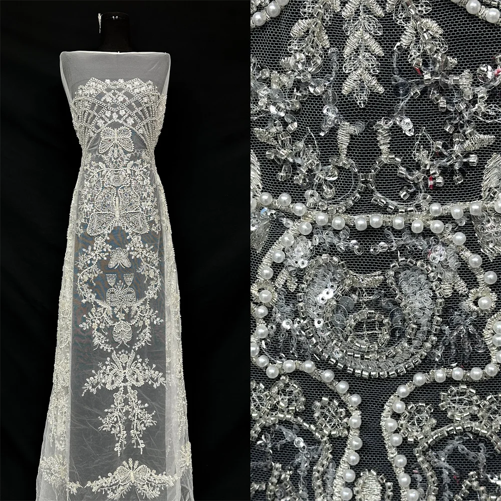 

Новейшая нигерийская 3d кружевная ткань 2026 5 ярдов, африканская кружевная ткань с блестками, тюль с бисером, вышитая ткань для шитья свадебного платья