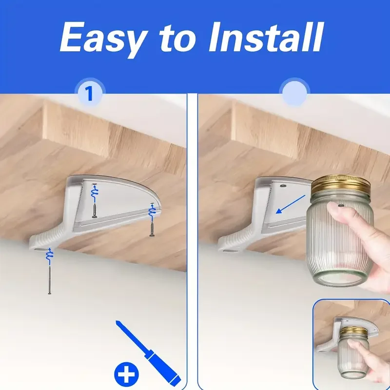 

3 In 1 Under Cabinet And Handheld Jar Opener Suitable Easy-To-Grip Lid And Jar Opener Fits Any Jar Size Durable Kitchen Gadget