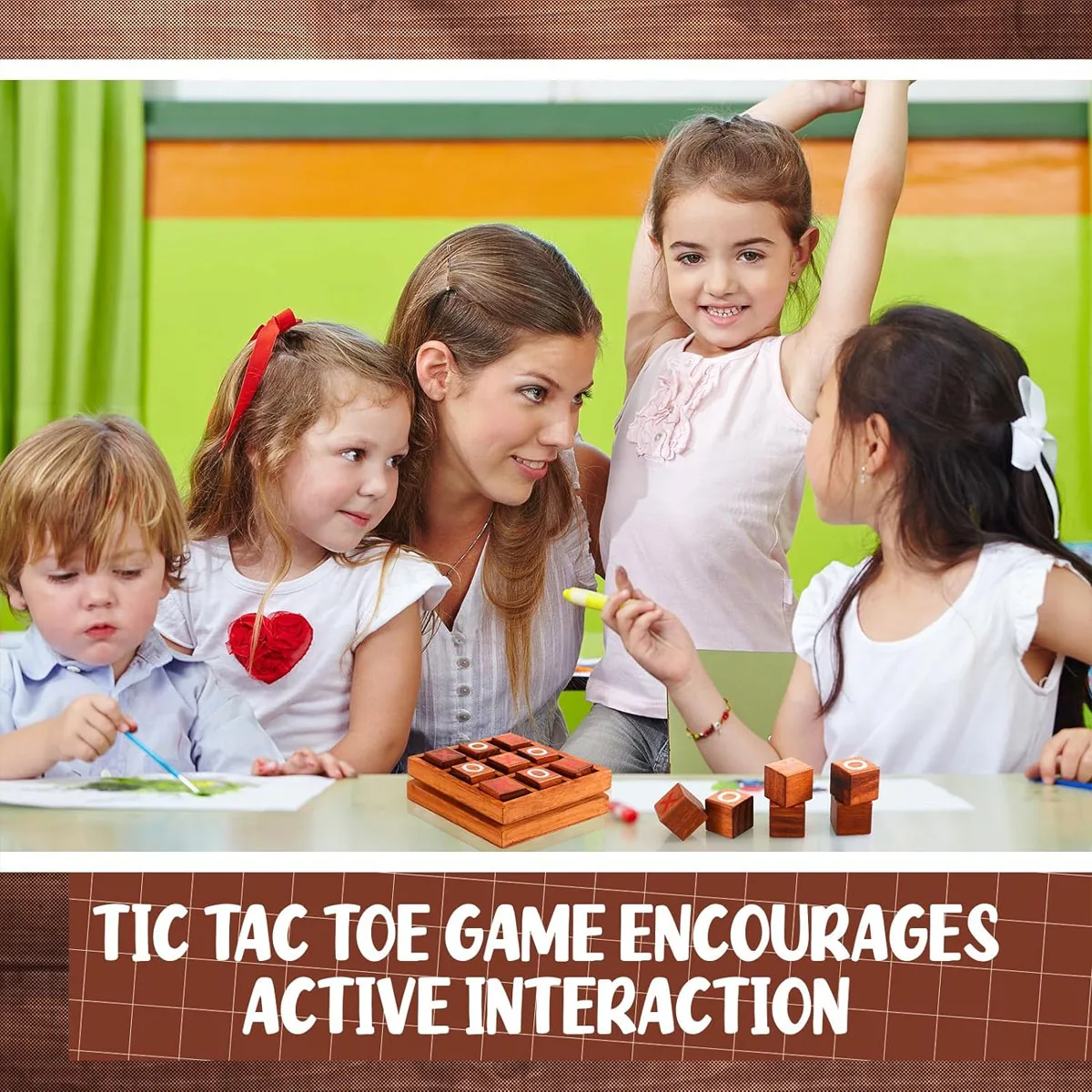 New Wooden Blocks (L) Tic Tac Toe Board Game Perfect For Home And Adult Gaming Nights Coffee Table Decorations And Unique Gifts