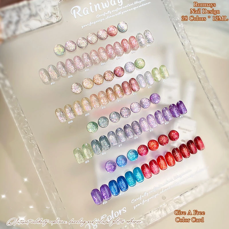 New Trendy Colors Rormays 28 Colors Platinum Glitter Sequin Gel Polish Set, UV LED Soak Off Shiny Sparkle Salon Grade Nail Art