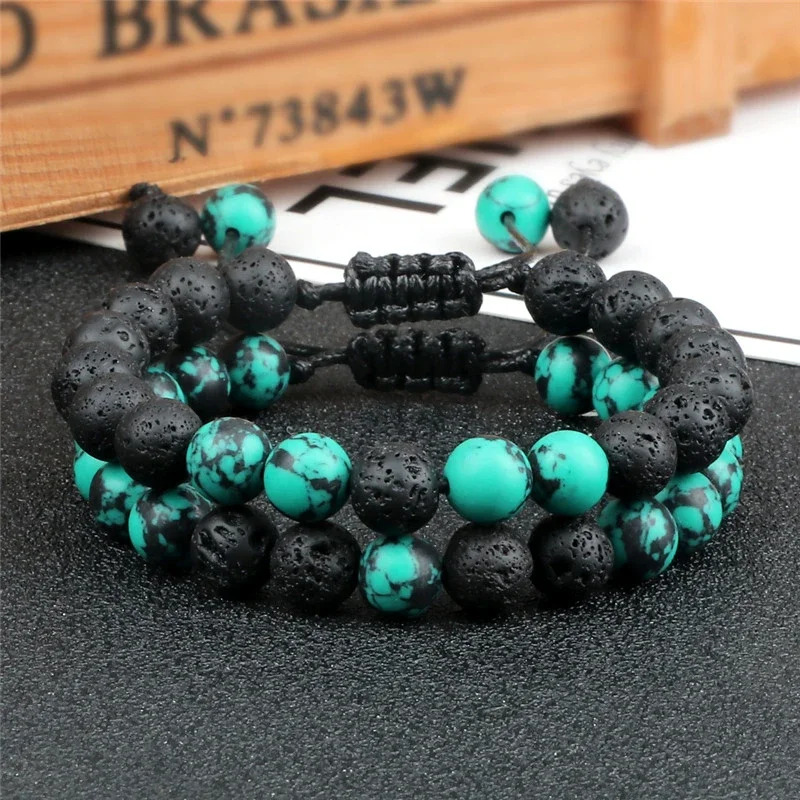 8mm Men Bracelets Black Lava Beads Bracelet Tiger Eye Adjustable Braided Rope Bangles Couple Distance Women Yoga Healing Jewelry