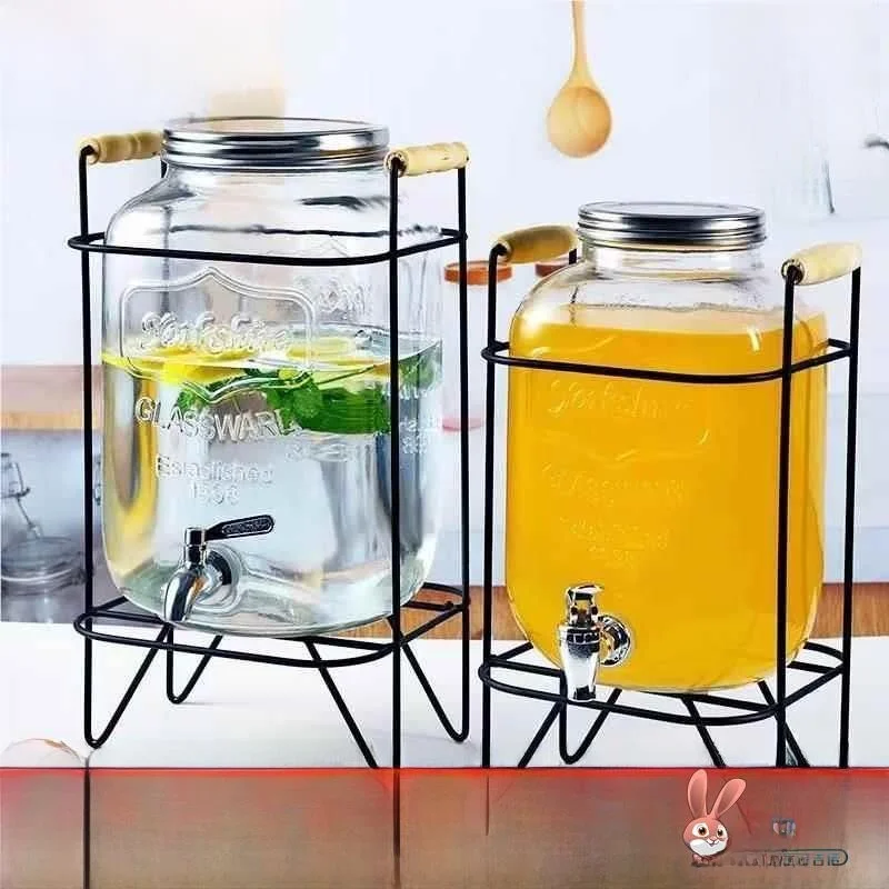 

2024 New Glass Beer Bottle with Faucet Beverage Barrel Fruit Tea Barrel Ice Coca-Cola Barrel Container Happy Beer