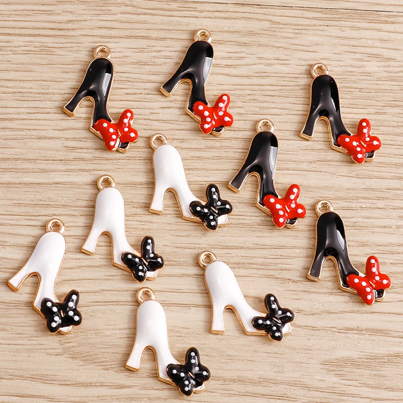 10pcs 18x19mm Cute Enamel High Heels Charms Pendants for Jewelry Making Drop Earrings Necklaces DIY Handmade Crafts Accessories