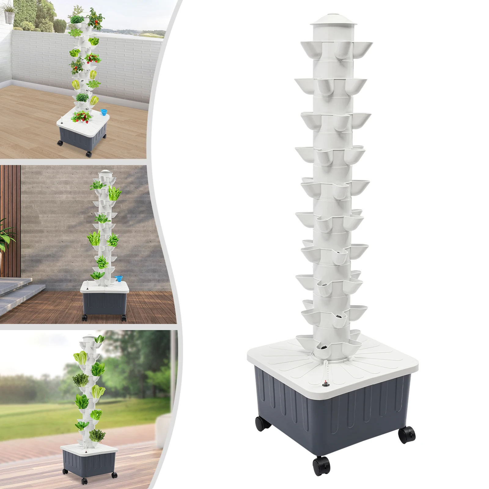 50 Holes Hydroponic Growing Tower, 10-Tier Vertical Hydroponics Kit,  Indoor Soilless Planting System for Balcony Kitchen Yard
