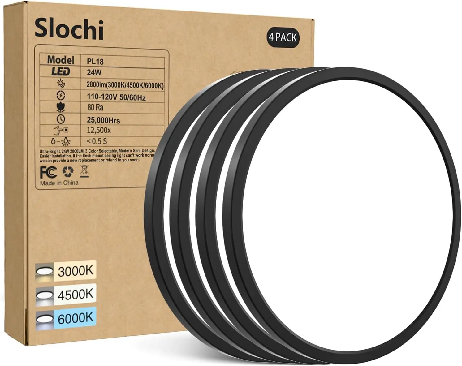 

4-Pack Ultra Slim LED Flush Mount Ceiling Light, 9-Inch 24W 5000K Daylight for Living Room Dining Hallway