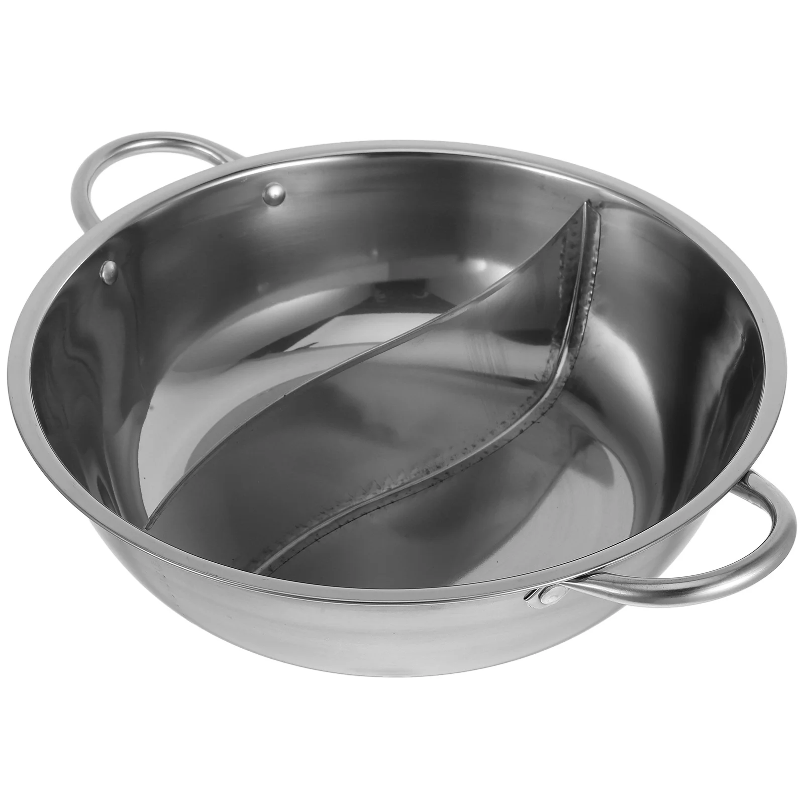 

Stainless Steel Divided Hot Pot Pan with Double Handle Two-Flavor Cooker for Family Gatherings Restaurant Use Heavy Duty