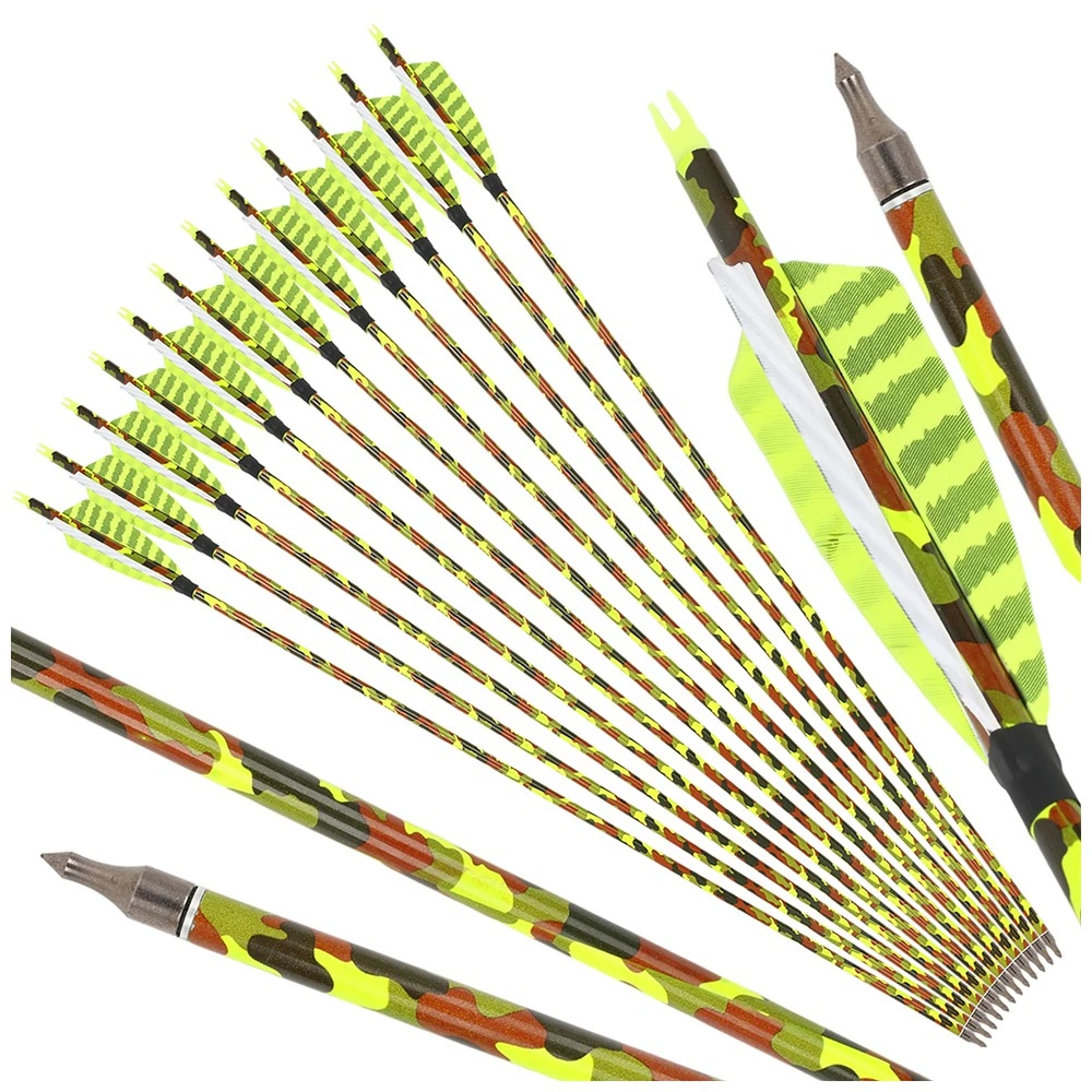 

SP500 Carbon Hunting Arrows 6/12pcs 4 Inch Shield Feathers 6.2mm ID 100 Grain Tips for Archery Target Practice Shooting Sport