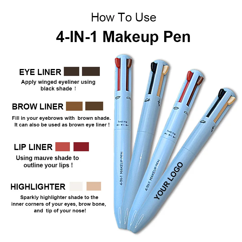 Multi-effect 4 In 1 Eyeliner Eyebrow Pencil Highlighter Pen Long Lasting Waterproof Cosmetic Eyeliner Makeup Pencil Lipliner Pen