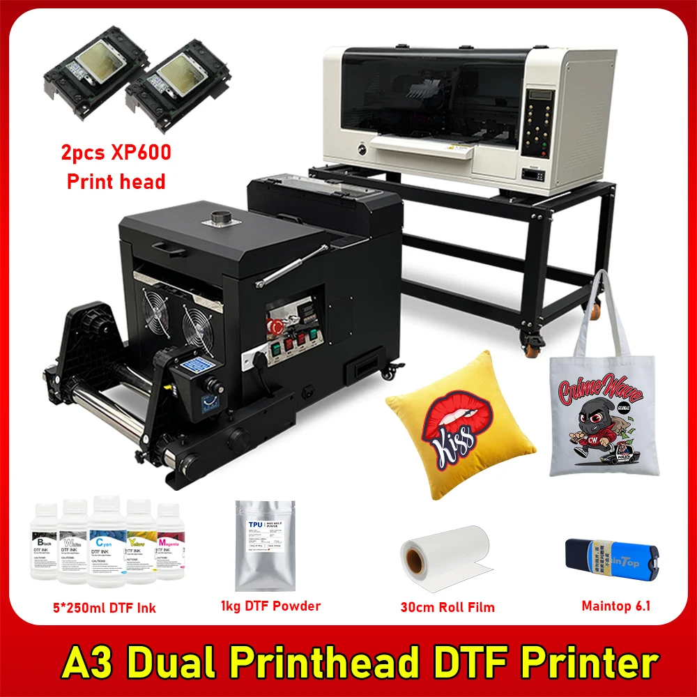 A3 DTF Printer with Dual XP600 Printhead T-shirt Printing Machine Heat Transfe Direct to Film A3 DTF Printer With Powder Shaker