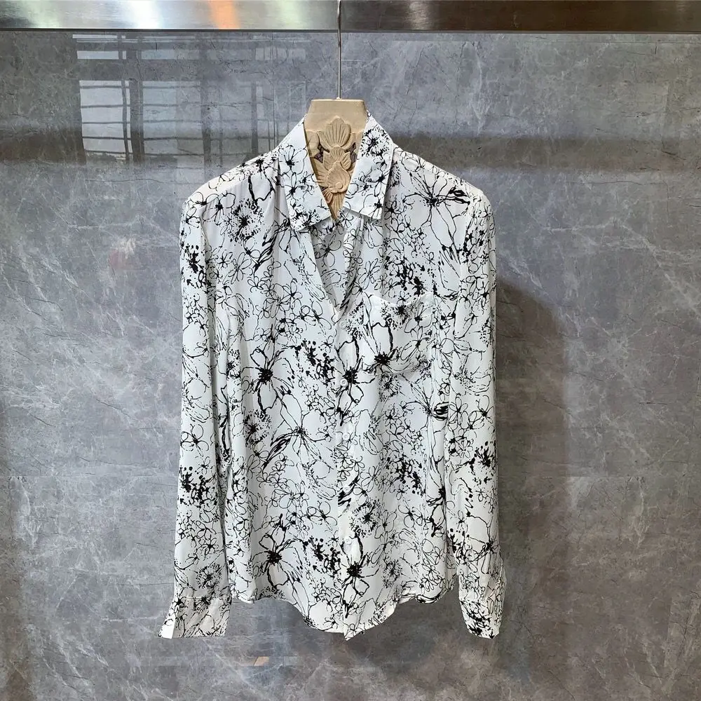 

New Style Korean Hong Kong Style Men's Long Sleeve Shirt Lightweight Thin Fashion Printed Top