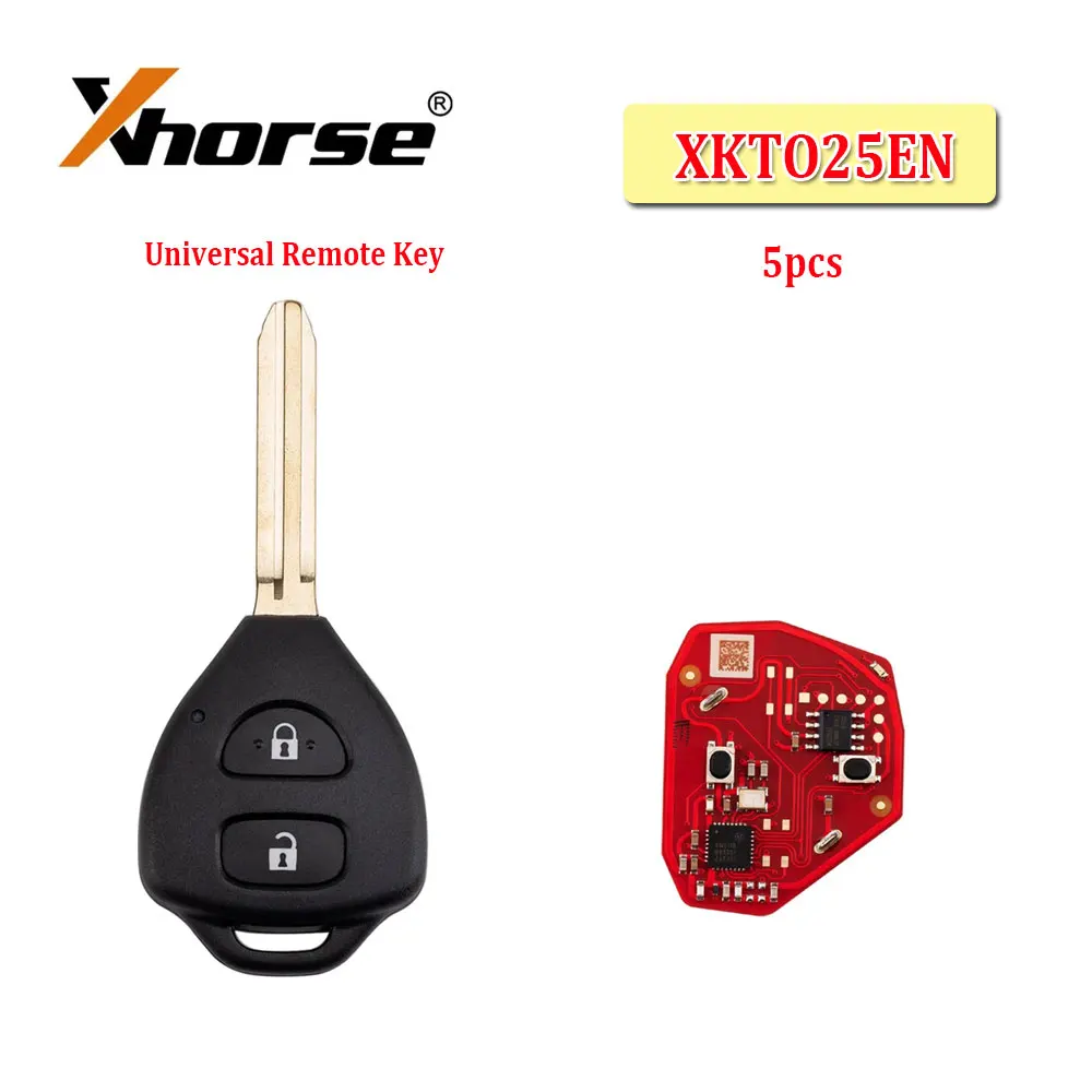 

5PCS Xhorse XKTO25EN 2nd Generation Wire Remote Key for Toyota Style Flat 2 Buttons Car Key for VVDI KEY Tool English Version