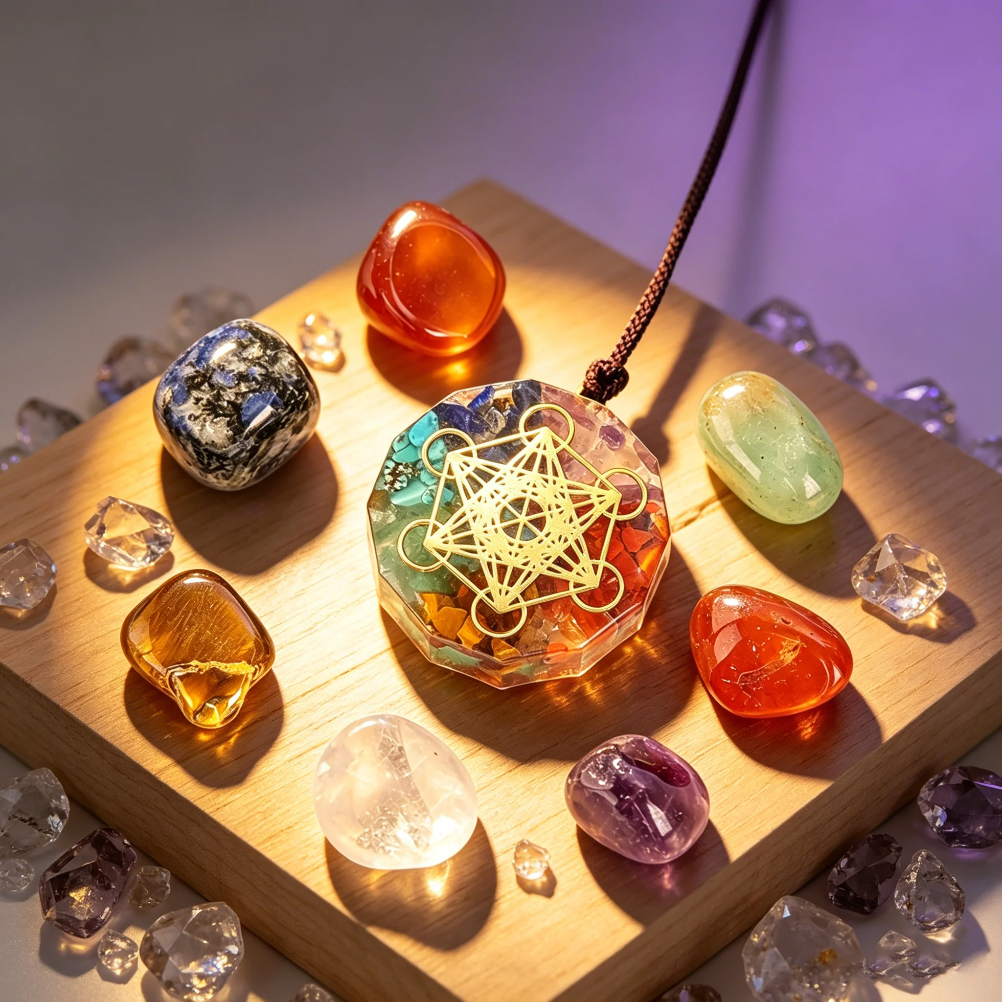 7 Chakra Metatron-Würfel Orgon-Halskette Steinset Natürlicher Kristall Energiestein Meditation Heilungs-Kraftbox Spirituelles Geschenk – Detail 1