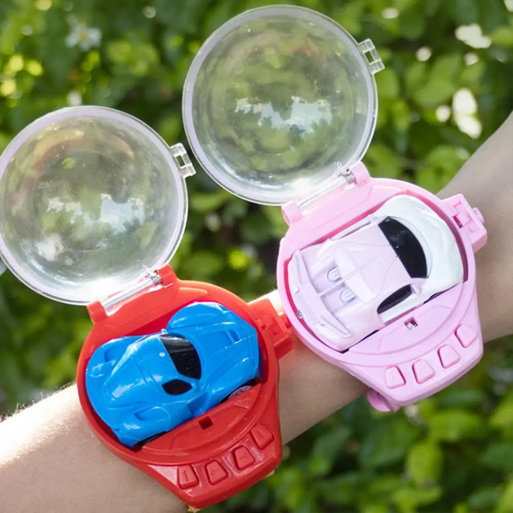 Crianças relógio de controle remoto carro usb recarregável alça ajustável 2.4ghz rc mini veículo corrida brinquedo pulso com luz led crianças