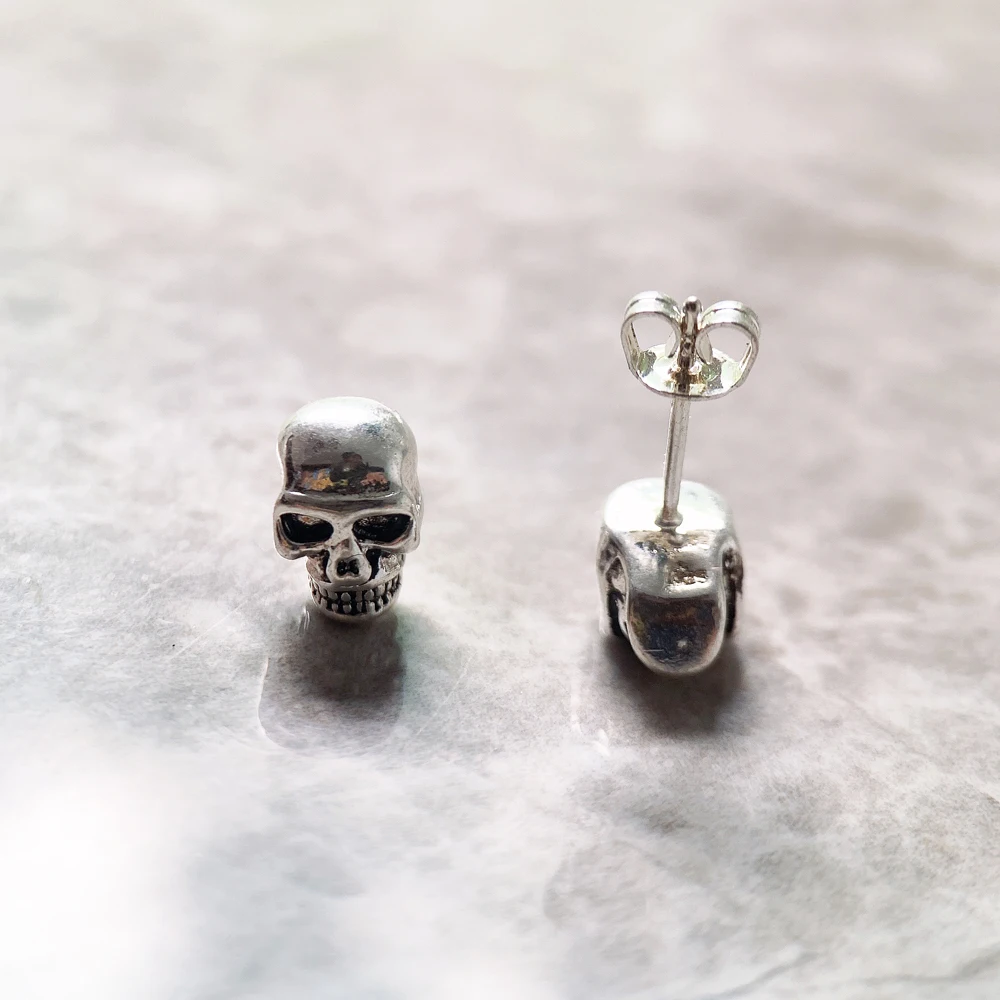 Stud Earrings Skull Europe Style Fine Jewerly Rebel Punk Gift For Women Men In 925 Sterling Silver
