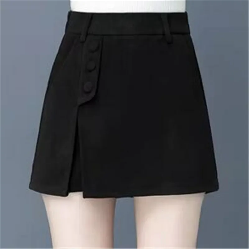 Women's High Waist Solid Pocket Shorts Autumn and Winter 2023 New Fashion Slim Elastic Waist Loose Office Lady Trouser Skirts