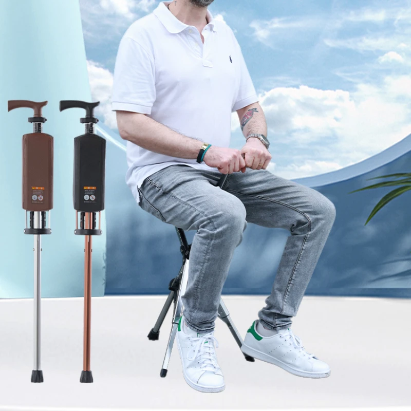 The elderly cane stool cane  multi-functional anti-skid walking light folding the elderly cane chair mountaineering