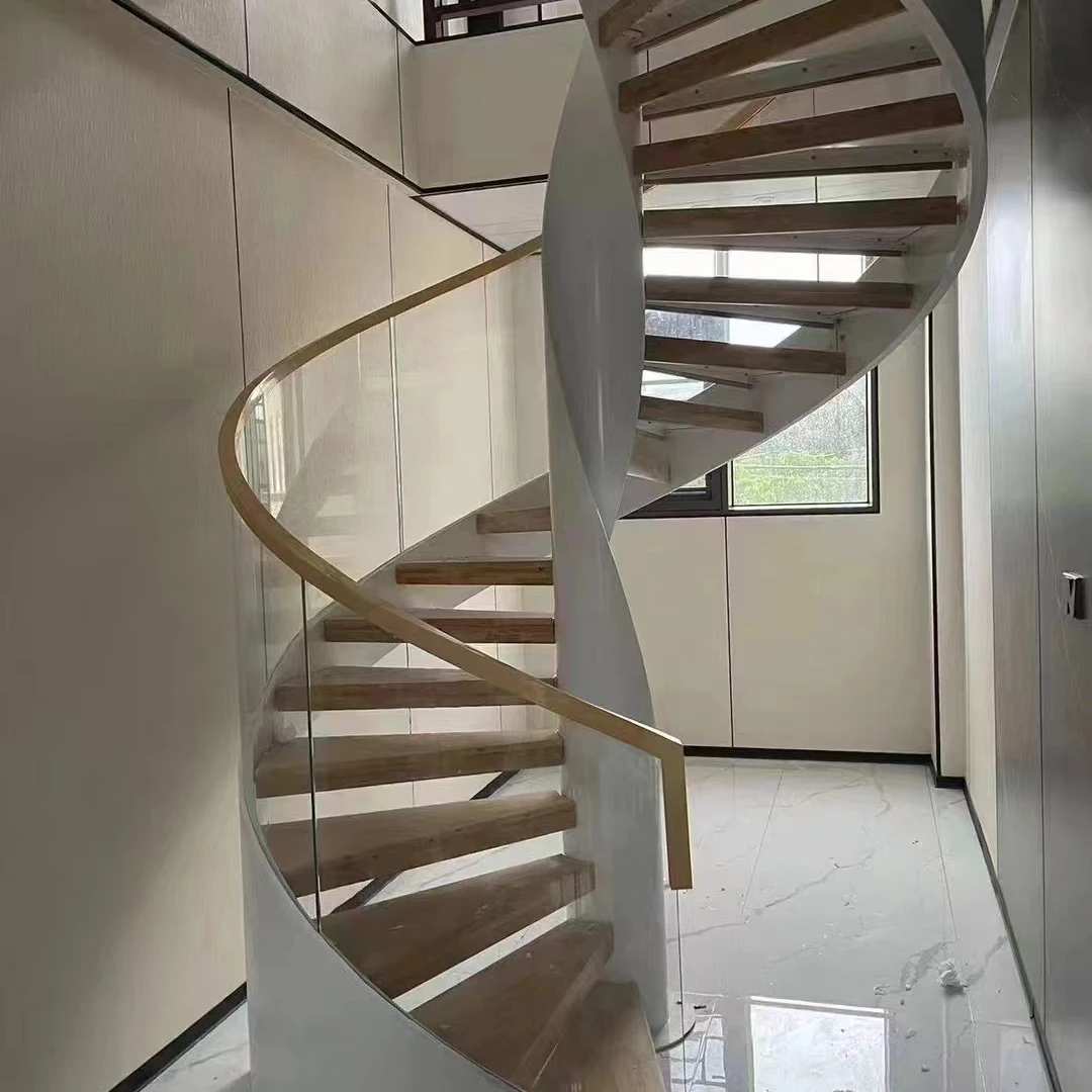 Customization Customized Curve Stairs Modern Luxury Indoor Spiral Solid Wooden Steps Treads Staircase System