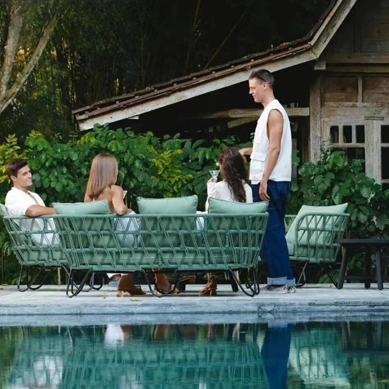 Outdoor touw weven high-end bankcombinatie hotel homestay waterdicht en zonnebrandcrème villa outdoor rotan weven binnenplaats