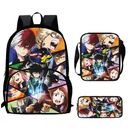 3Pcs Set My Hero Mochila Academia Bags School Backpack with Shoulder Bags ,Pencil Case for Grade1-5 years ,Cartoon School Bags