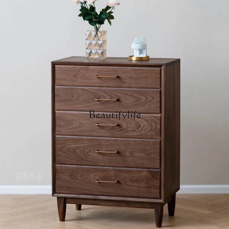 

Living Room Chest of Drawers Original Bedroom Locker Handmade Mortise Black Walnut Modern Pure Solid Wood
