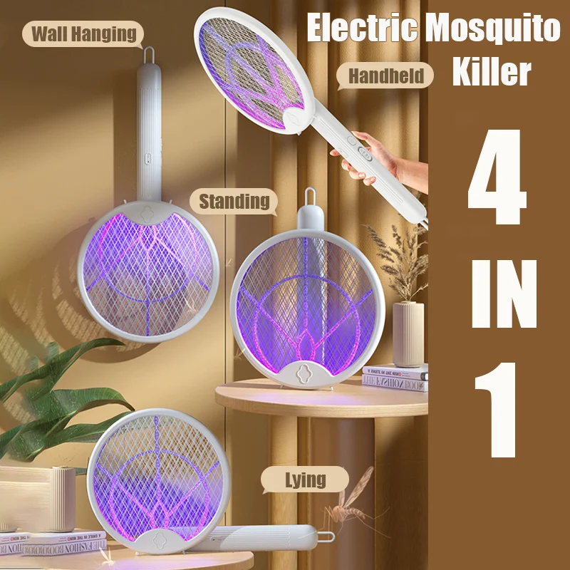 Foldable Electric Mosquito Killer Fly Swatter Trap USB Rechargeable Mosquito Repellent Lamp Mosquito Racket UV Light Bug Zapper