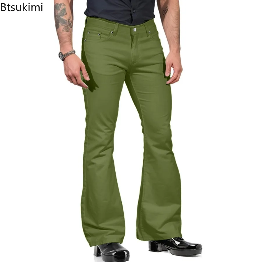 New Men's Casual Vintage Bell-bottom Flared Pants Fashionable Male Straight Leg Pants Loose Fit High Waist Elastic Pants Male
