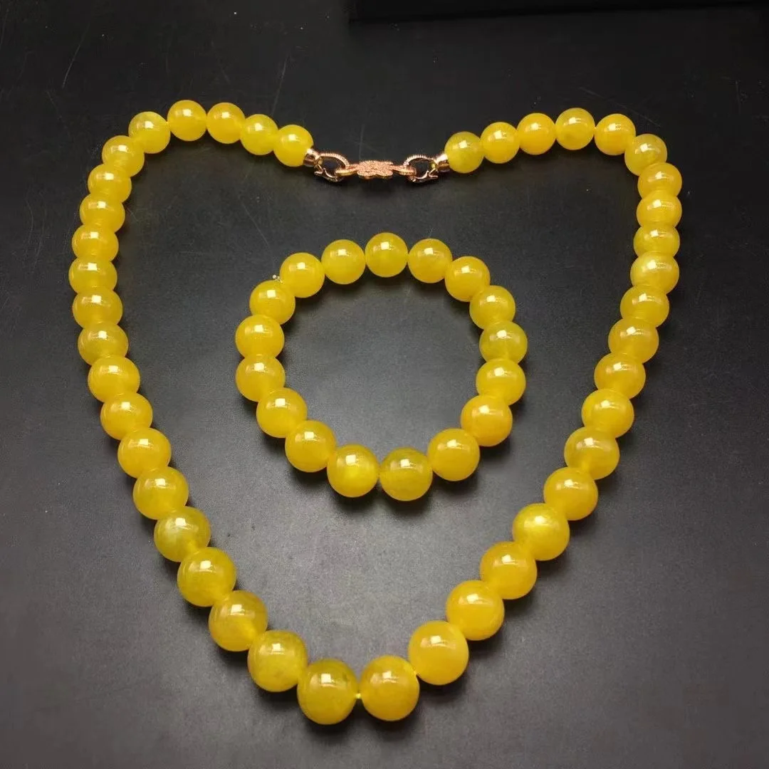 Natural Myanmar Jade  Women Jewelry Necklace Bracelet Certified Grade A Yellow Jadeite Rare Jewelry Set Party Accessories