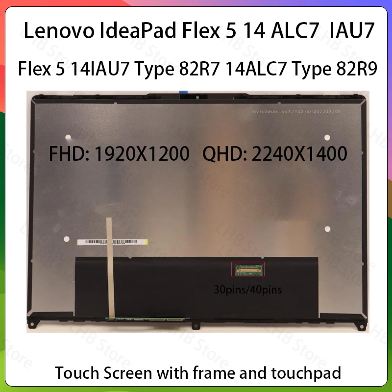 Pantalla LCD para portátil Lenovo IdeaPad Flex 5 14ALC7 82R9 Flex 5 14IAU7 82R7 82TA, ensamblaje de pantalla M140NW4D R4 5D10V82397