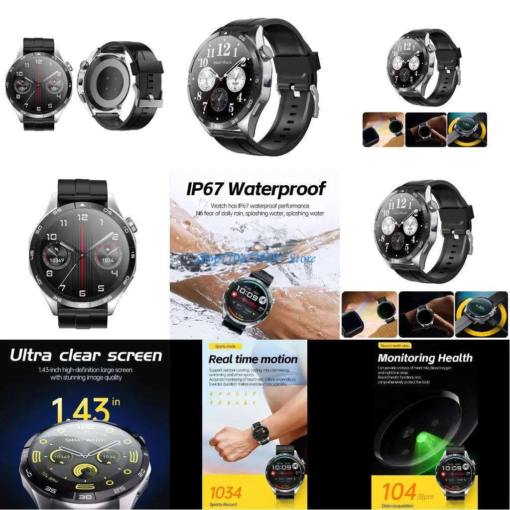 

Y2GD Wristwatch Alarm Clock Smartband 1.43in Screen Step Trackers Watch Blood Pressure Heart Rate Monitoring 4G Smartwatch