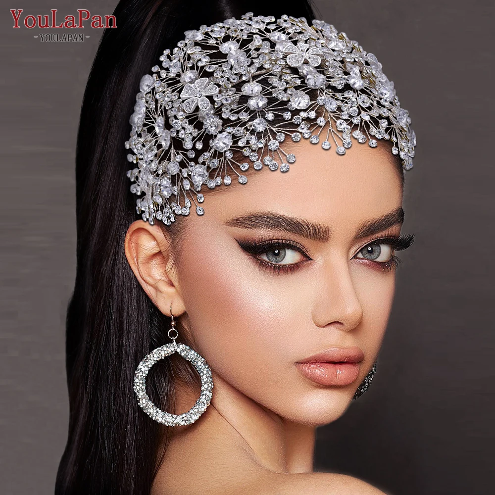 

TOPQUEEN Luxury Wedding Headband Bride Taira Woman Headpiece Wedding Hair Accessories Jewelry Earring Bridal Headdress for Party