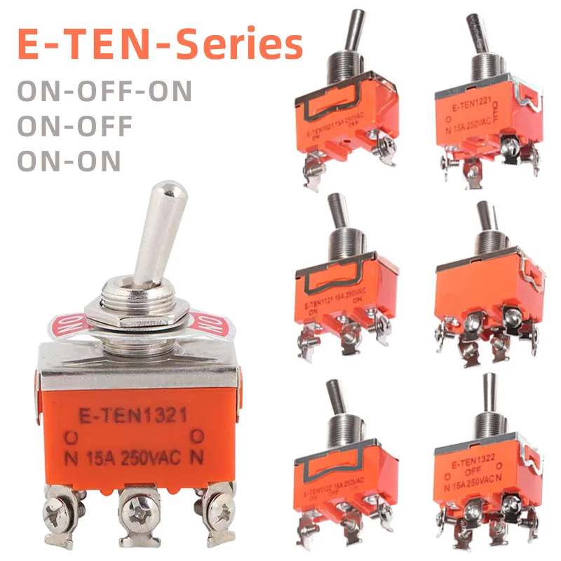 5 peças interruptor de alternância miniatura spst spdt dpdt 250v/15a 2 interruptor de alimentação de 3 posições E-TEN-1021/1121/1122/1221/1321/1322