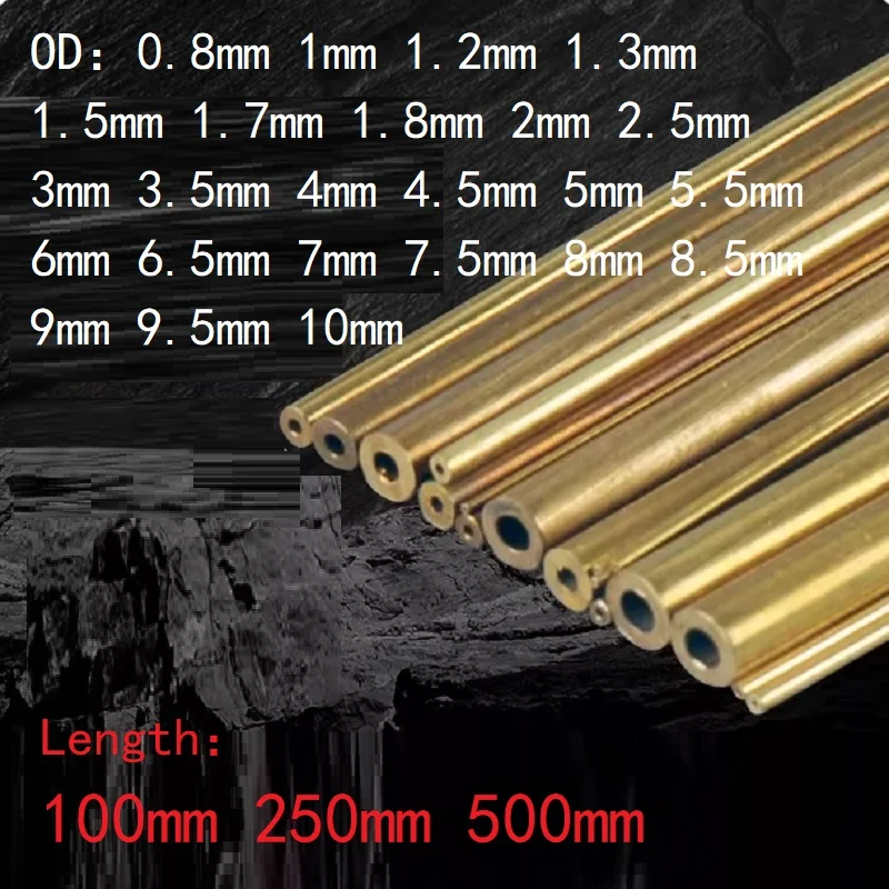 1 PC Brass Seamless Tube Pipe Diameter 0.8 1 1.5 2 2.5 3 4 5 6 7 8 9 10mm Length 100mm 250mm 500mm Round Pipe Tubing