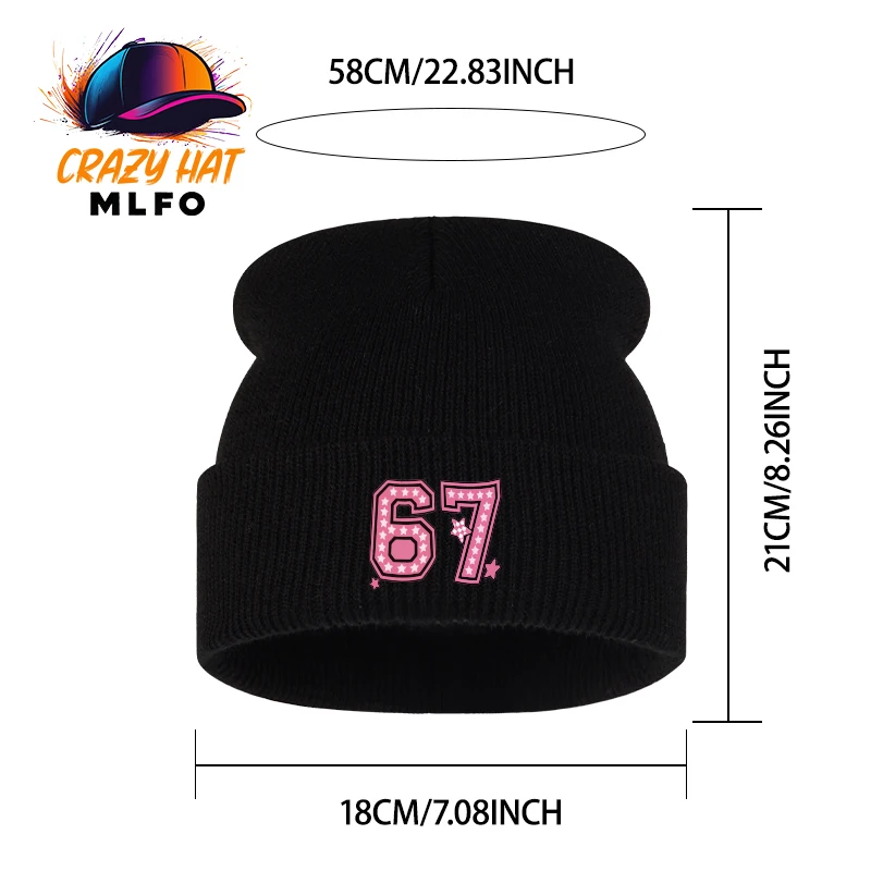 Cool Adult Knit Beanie, Number 67 Star Pattern Print, for Sports Fan Gift Birthday Celebration Casual Outdoor Hangout