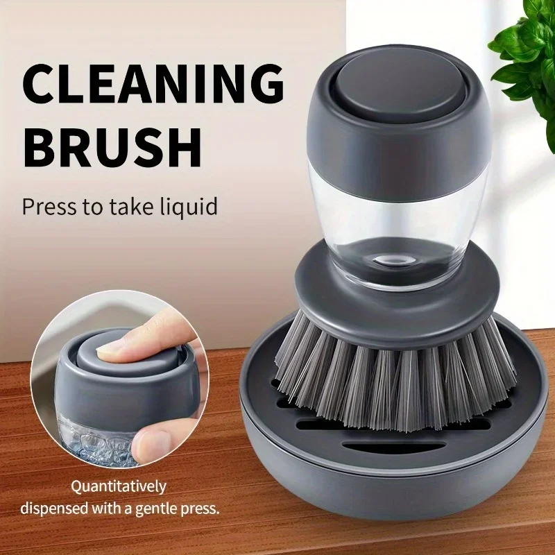 1pc Automatic liquid adding and pot washing brush, vertical press lazy person brush, kitchen brush, household cleaning brush