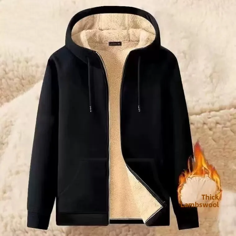Lamb Velvet Hooded Sweatshirt Women's Autumn Winter Thickened Warm Loose Large Size Couple Open Cardigan Outerwear Trendy
