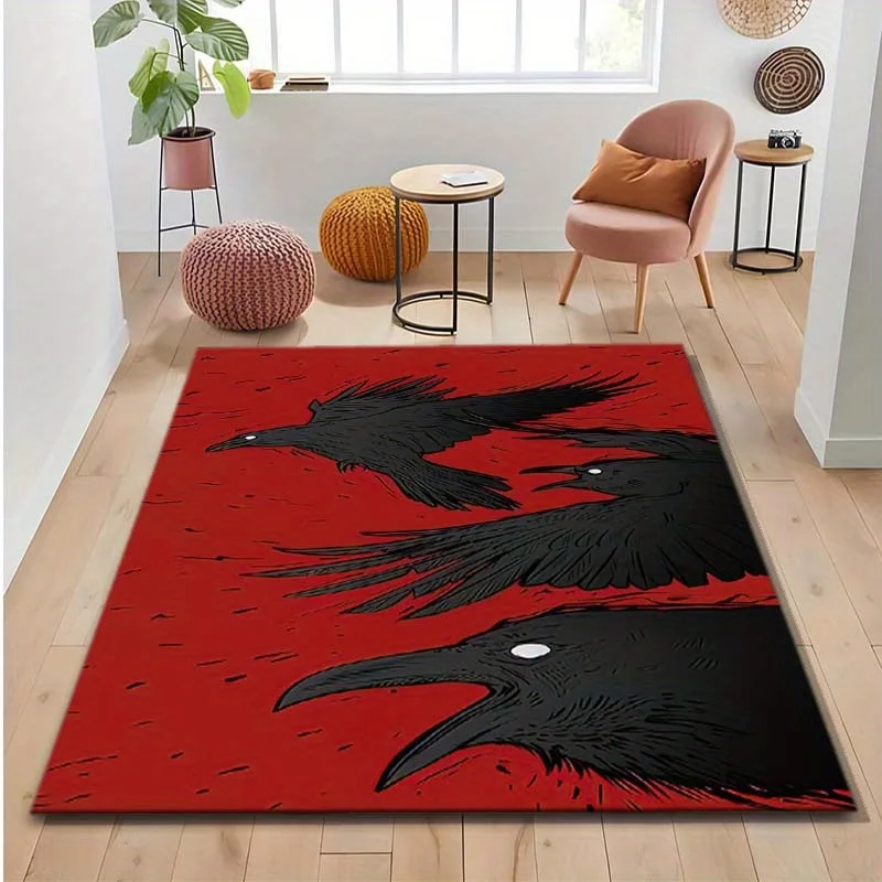 

Прочный коврик с изображением вороны для домашнего декора Bloody Crow Horror - противоскользящий коврик из полиэстера для гостиной, спальни, офиса - большой