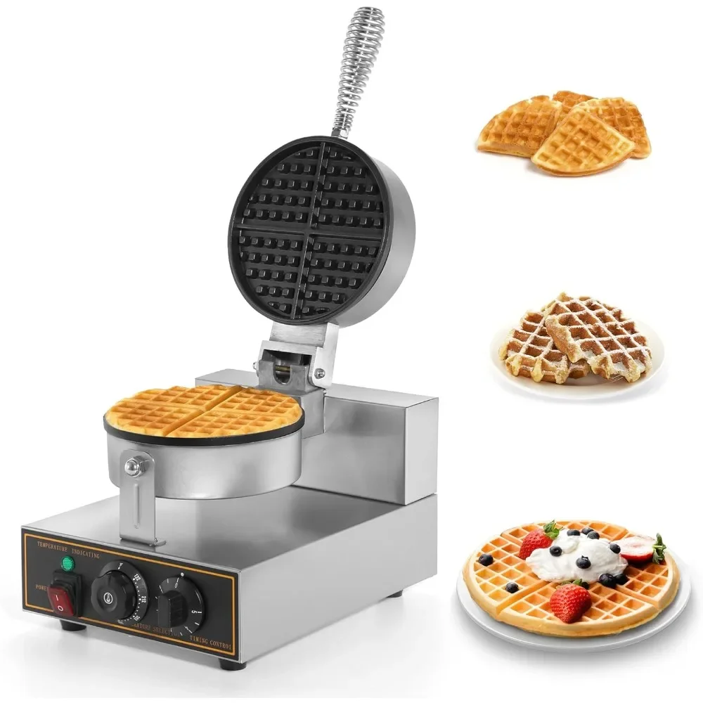 

110V 1200W Non-stick Waffle Iron Maker Stainless Steel Round Commercial