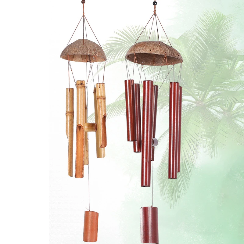 Coconut Shell Bamboo Wind Chime Window Decoration, Home Decoration, Zen Meditation, Retro Chinese Style Craftsmanship, Outdoor