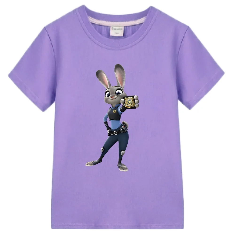 Judy Hopps Kids T-shirts Zootopia Judy Bunny Cop Tees  Boys Girl Short Sleeve Clothes Summer Cartoon O-neck Cotton Children Tops